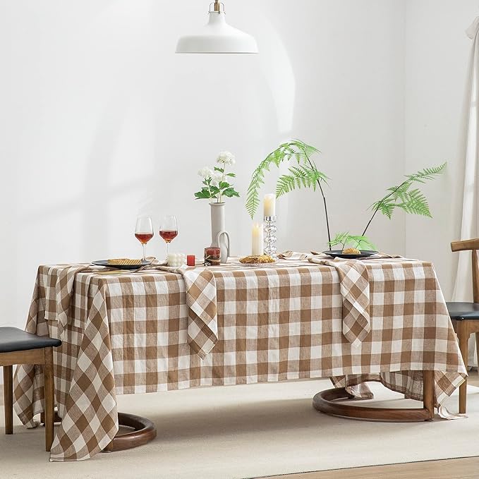 EVERLY 100% Yarn-Dyed Linen Rectangle Tablecloths 60x108Inches for Dining,Buf...
