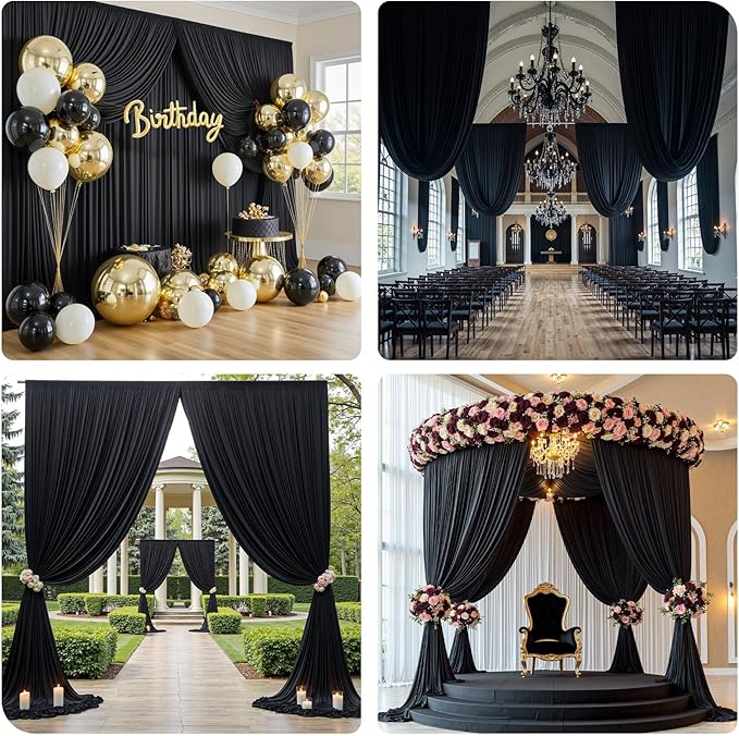 PartyVillage 30ft×15ft Black Backdrop Curtain for Halloween Parties, 6 Panels...