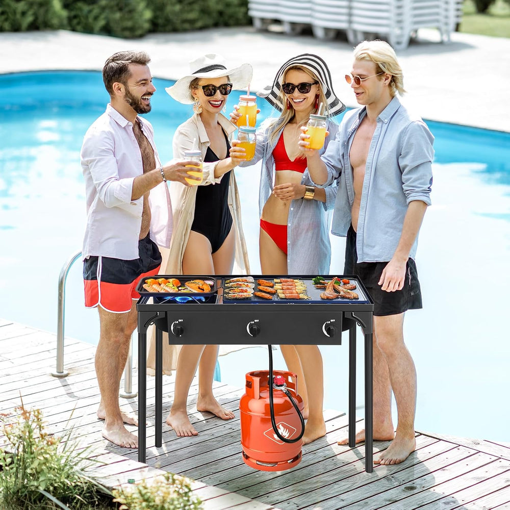 Outvita 3 Burner Propane Gas Stove for Outdoor Cooking, 225,000 BTU