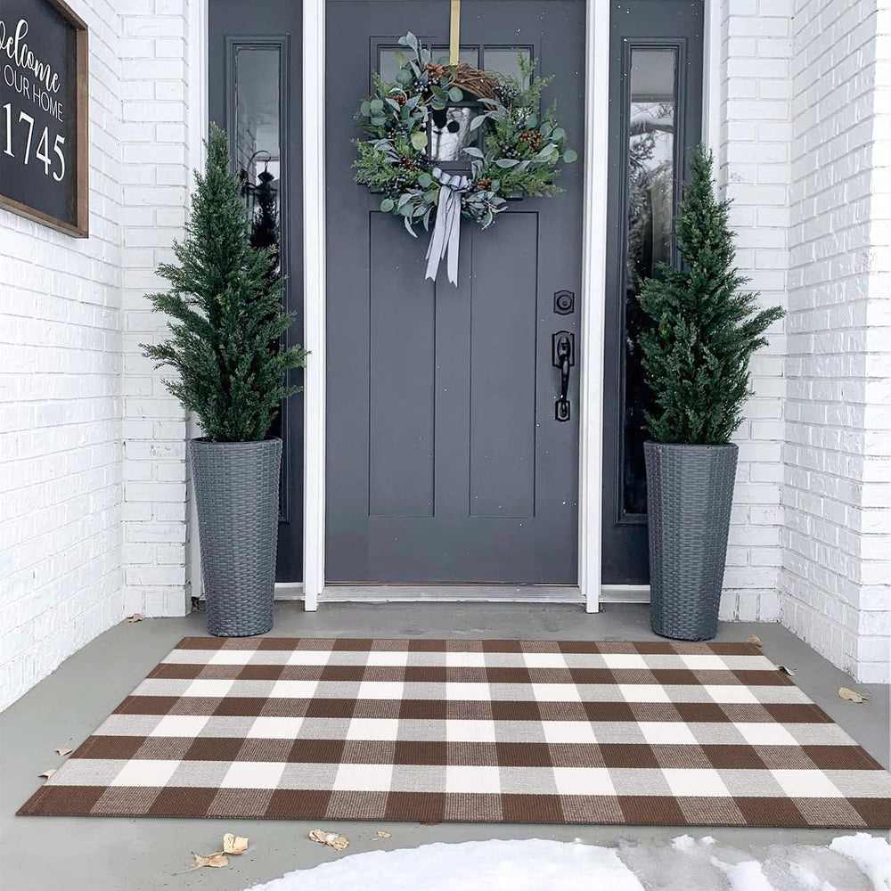 KIMODE Fall Decor Front Door Mat Buffalo Plaid Outdoor Front Porch Rug