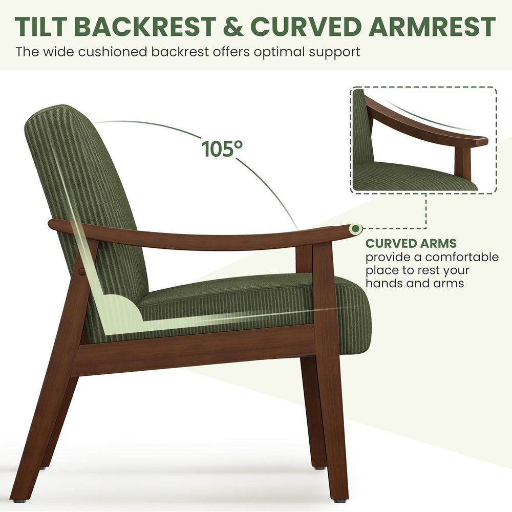 Yaheetech Accent Chairs, Mid-Century Corduroy Fabric Armchairs, Dark Green