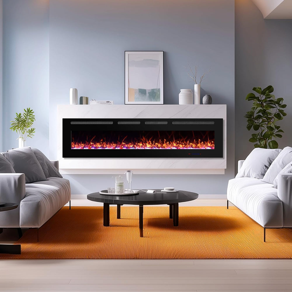 72 in. Ultra-Thin Recessed & Wall Mounted Electric Fireplace