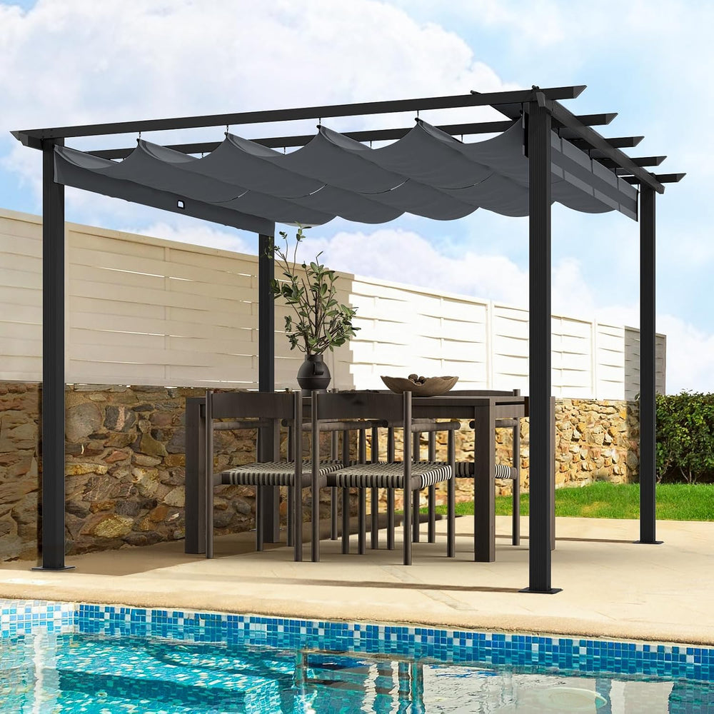 HAPPATIO 10' X 10' Retractable Pergola with Sun Shade Canopy, Patio A...