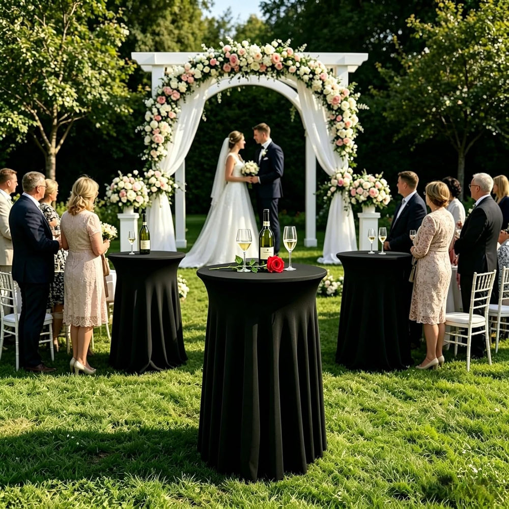 6 Pack Round Spandex Cocktail Table Tablecloth with Skirts, 32 x 43 Inch Blac...