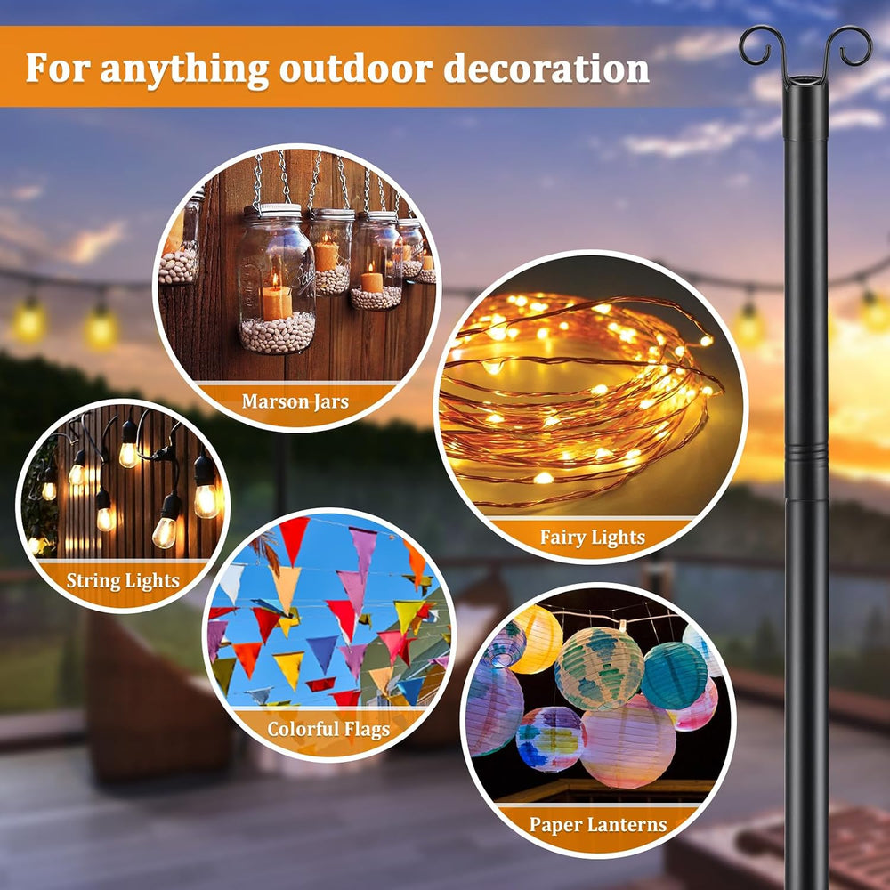 COCONUT String Light Poles for Ground, 8FT Heavy Duty Adjustable Metal Poles ...