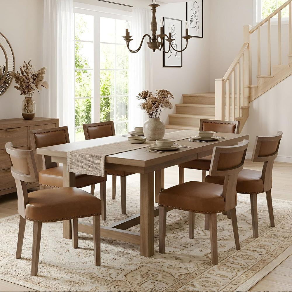 HNY Mid Century Modern Dining Chairs Set of 6, Farmhouse PU Leather Upholster...