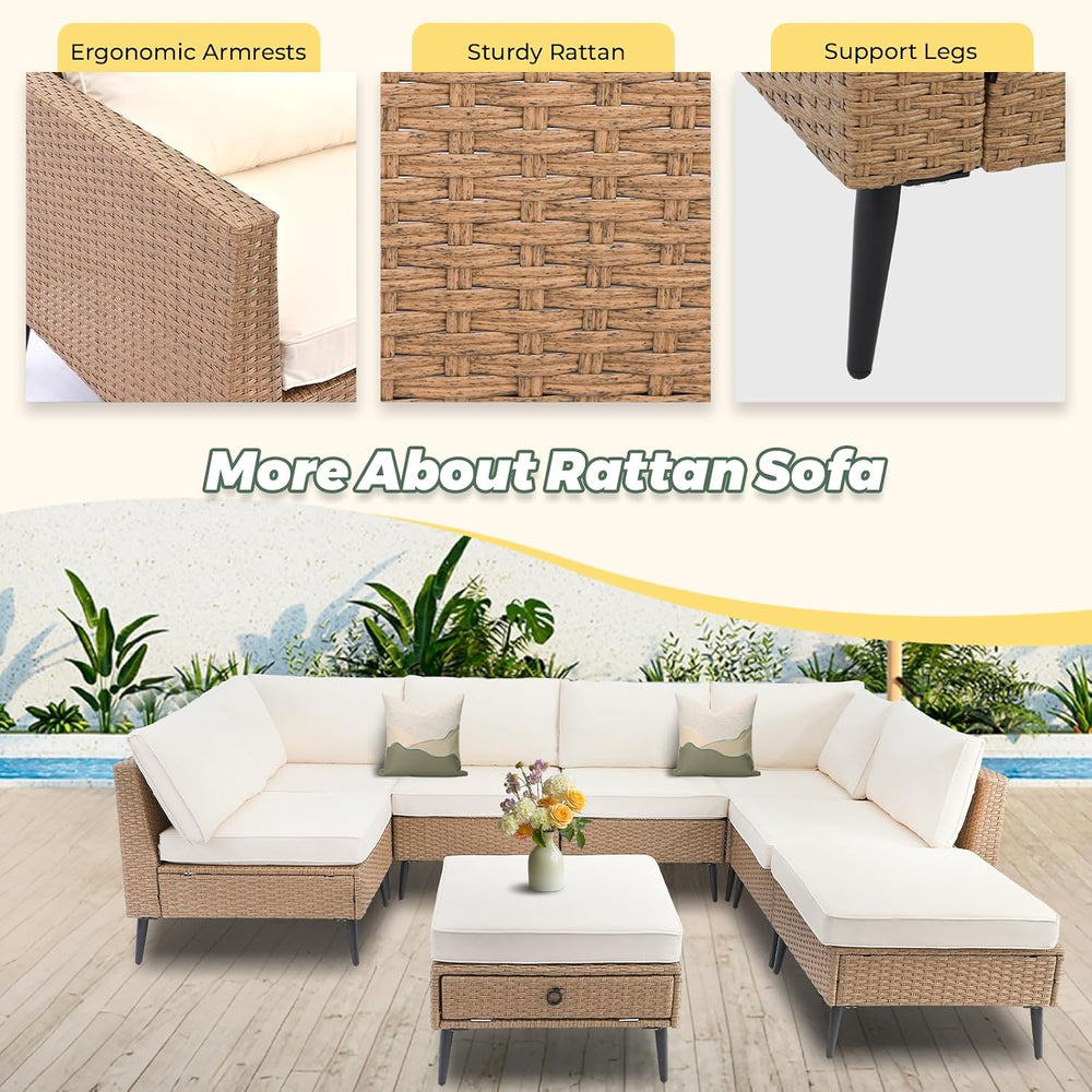 LVUYOYO 8 Pieces Outdoor Patio Furniture Set, Wicker Sectional Sofa Set for A...