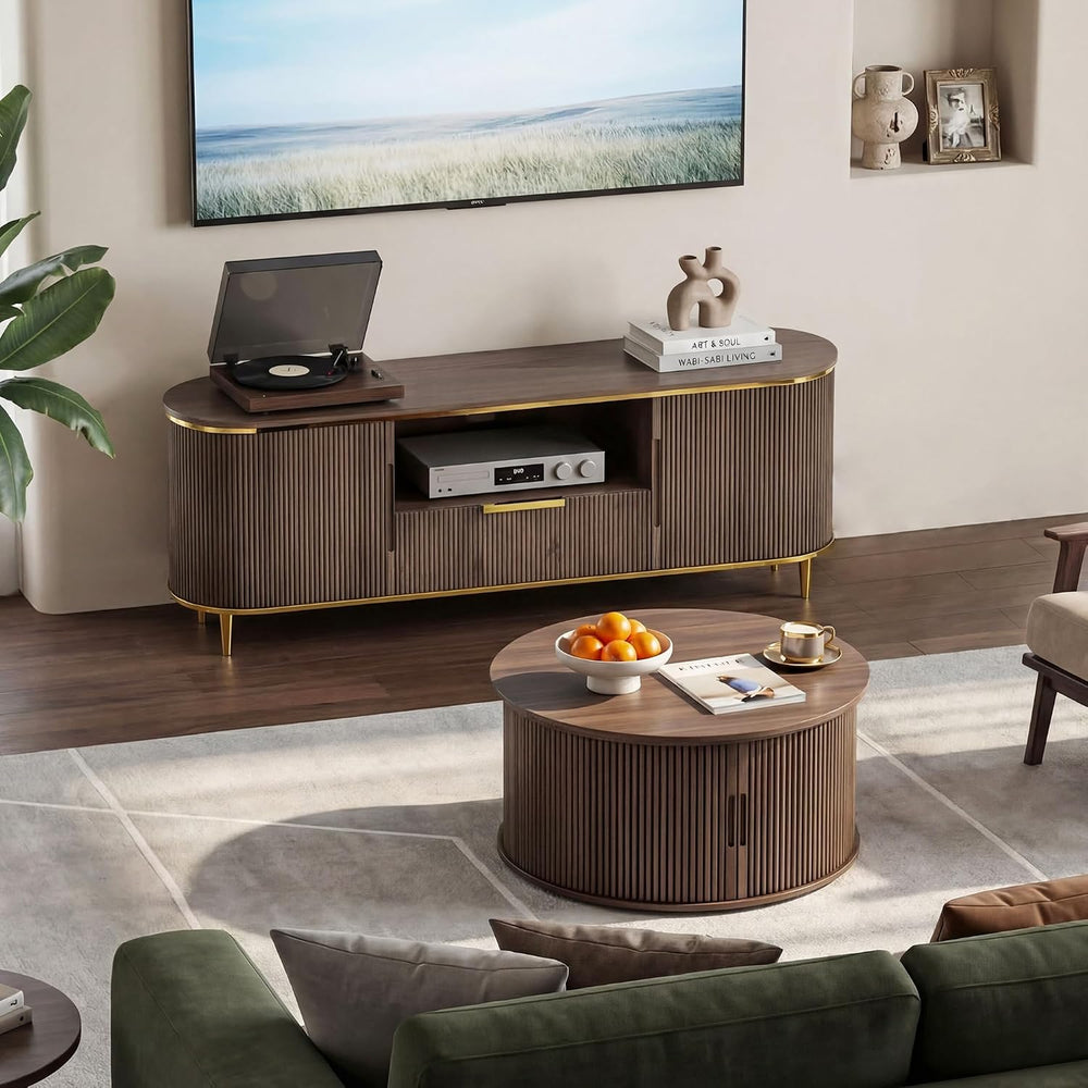 Round Lift Top Coffee Table, 31.5'' Fluted Coffee Table with Hidden S...