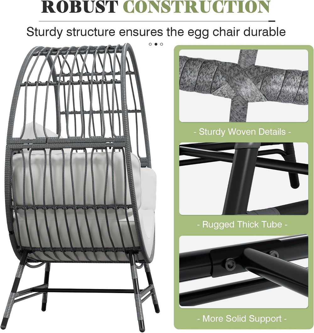 Bifanuo Oversized Egg Chair Indoor/Outdoor Rattan Hanging Basket Chair with T...