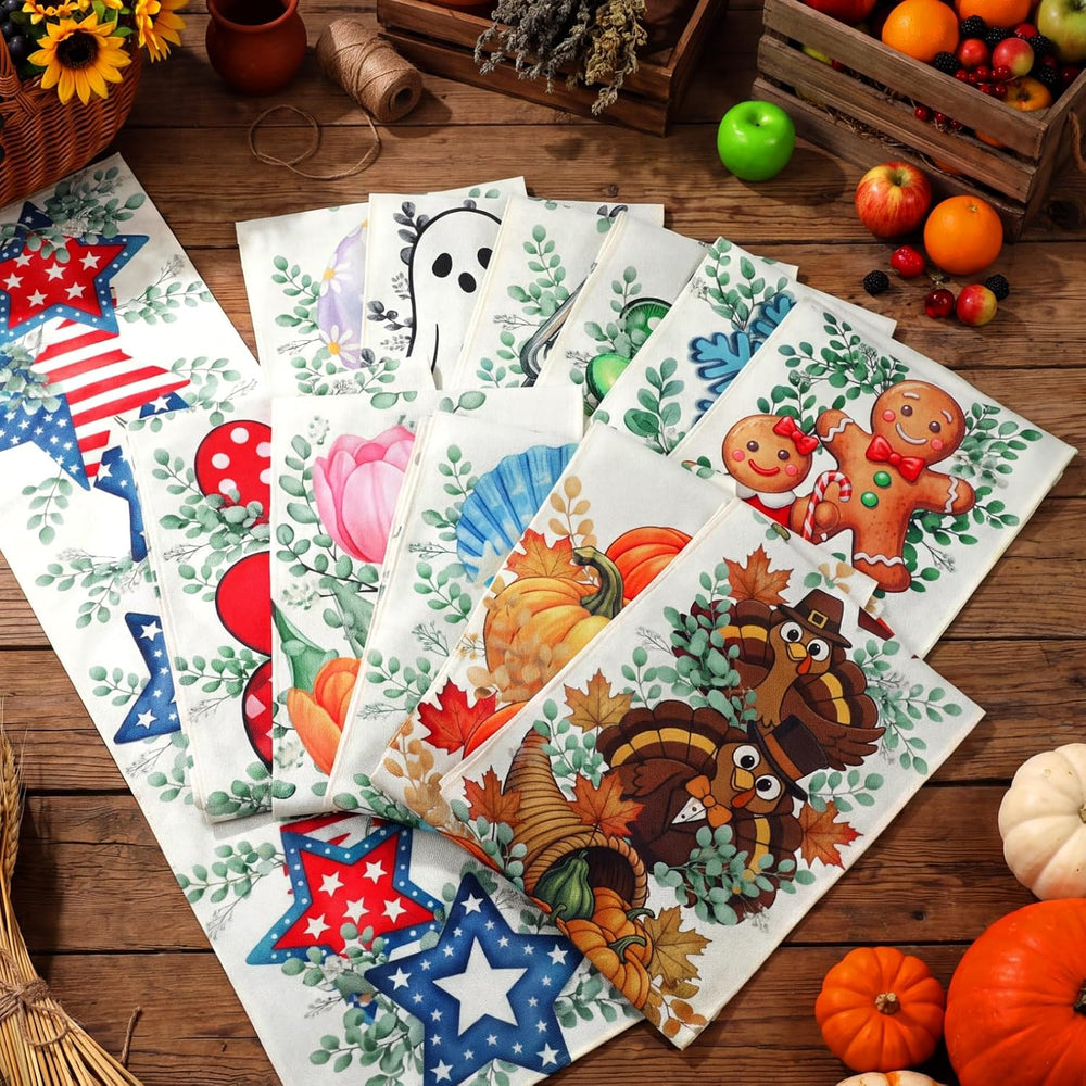 Honeydak 12 Pcs Holiday Table Runner Seasonal Farmhouse Table Decor 13 x 72 I...