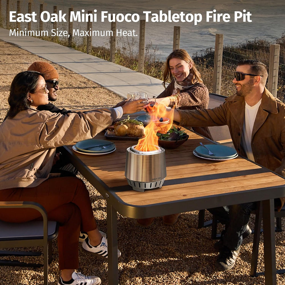 East Oak Fuoco 7 Inch Tabletop Smokeless Fire Pit, 3-in-1 Ash Pan Portable Wo...