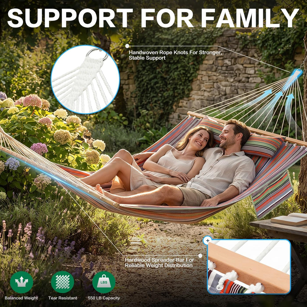 GAFETE 14FT 2 Person Family Hammock for Outside, Extra Large, 550lbs
