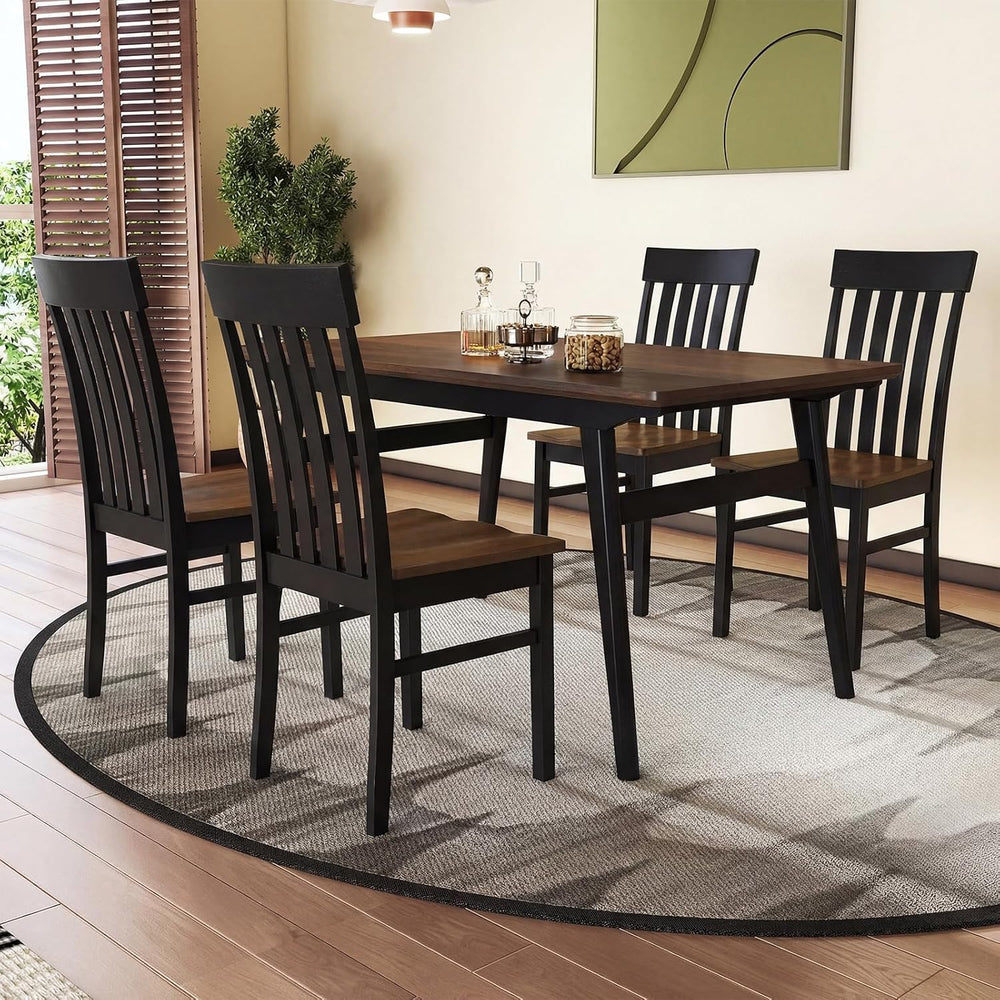 GIANTEX Wooden Dining Chairs Set of 4, Hollowed Backrest & Rubber Wood Seat