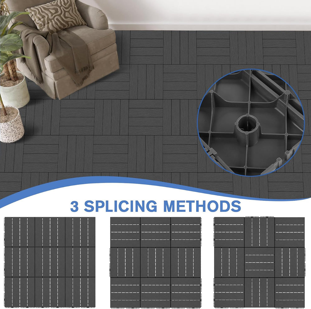 MYFAMIREA 36 Pcs Plastic Interlocking Deck Tiles 12" x 12" Patio Fl...