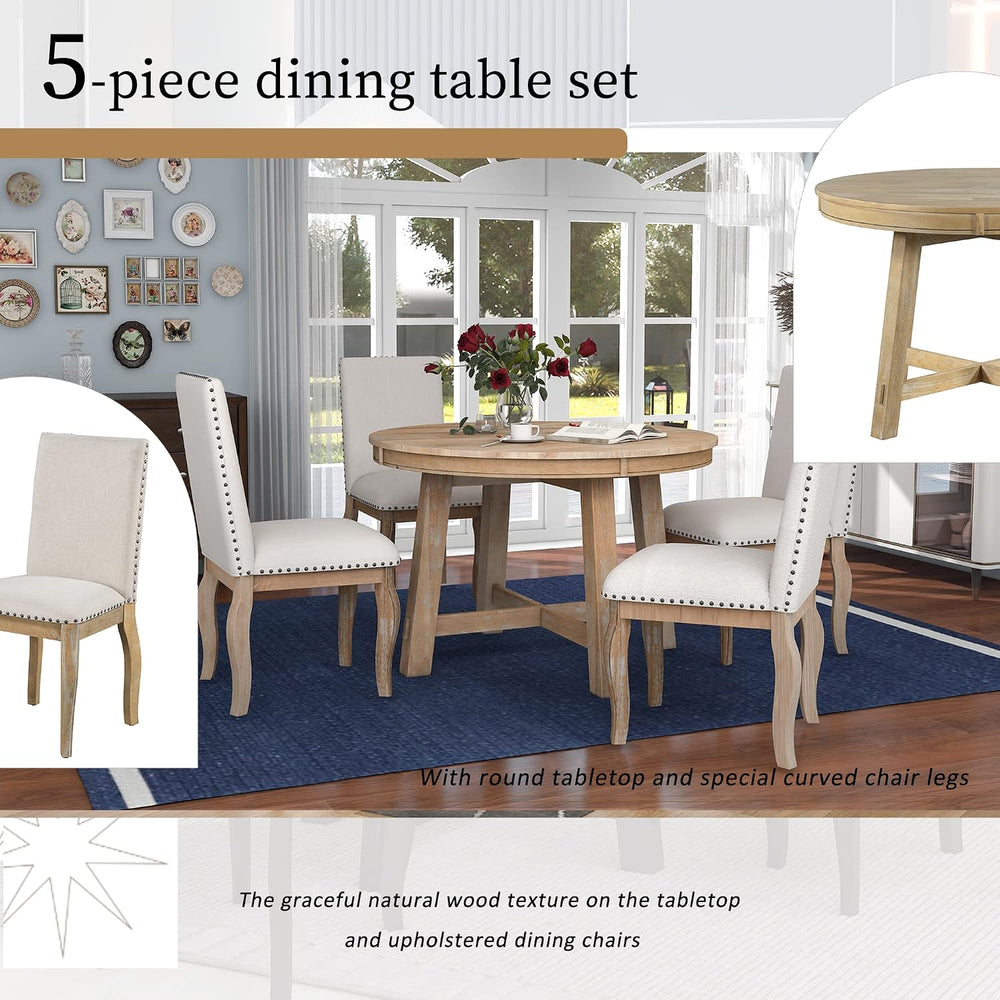 Harper & Bright Designs 5-Piece Farmhouse Extendable Round Dining Table a...