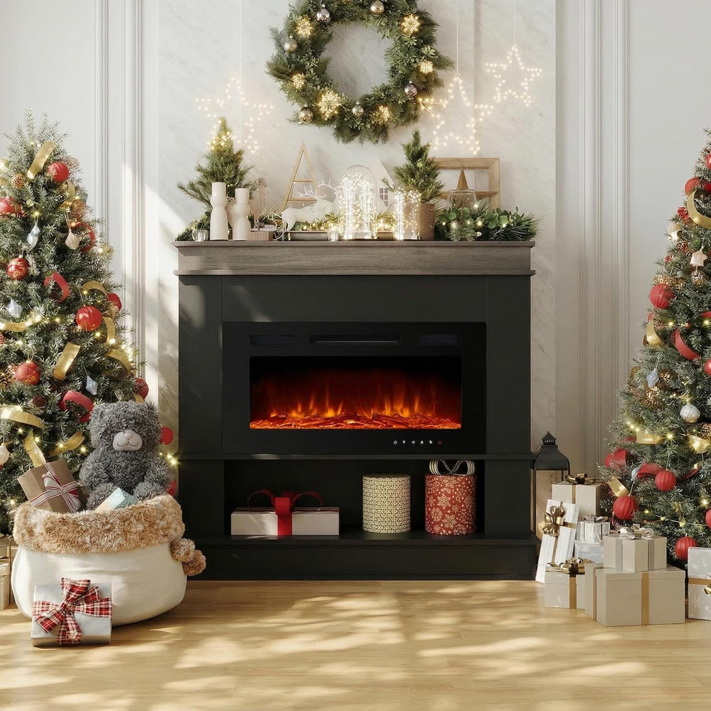 49" Electric Fireplace with Mantel,Freestanding Fireplace Heater with 40...