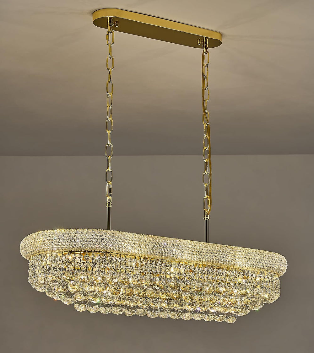 Rectangle Crystal Chandeliers for Dining Room, L36 inch Rectangular Oval Ligh...