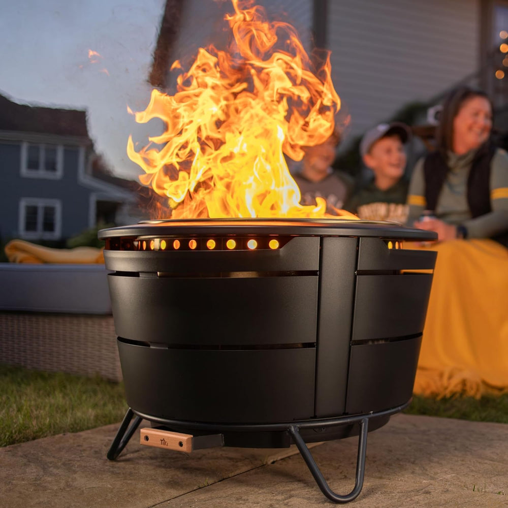 TIKI Reunion Smokeless Fire Pit, 27.5 in Wood Burning Fire Pit with Cover