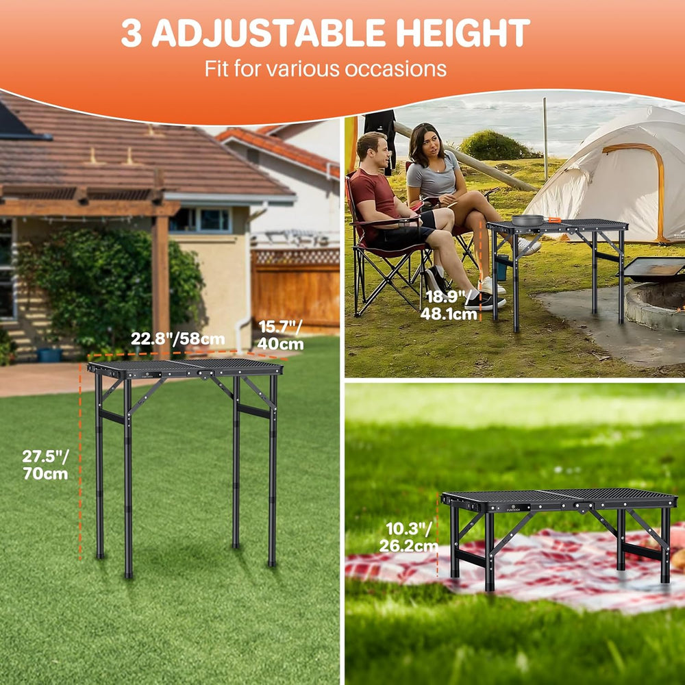 FUNYKICH Folding Grill Table for Outside, 3 Height Adjustable Portable Campin...
