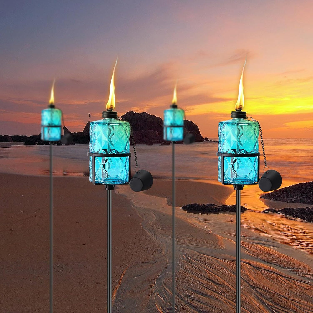 ZSPENG 4 Pack Blue Glass Garden Torch 12 oz Outdoor Torch Garden Décor,60-Inc...