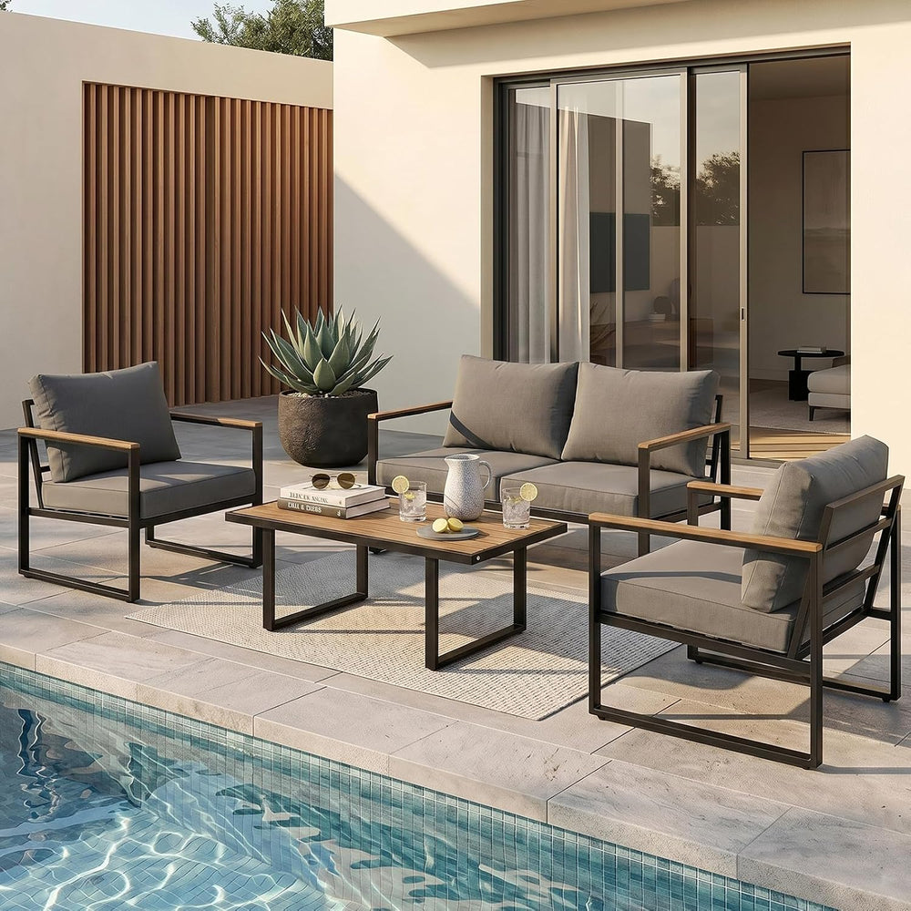 Modern Patio Furniture Set, 4 Pieces Outdoor Conversation Set