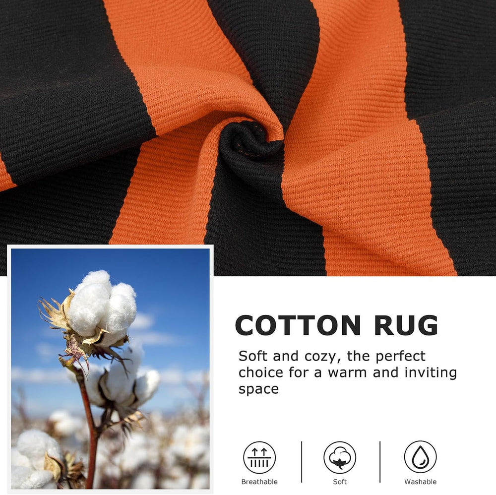 IOHOUZE Fall Striped Outdoor Rug 4x6, Washable Porch, Orange Black