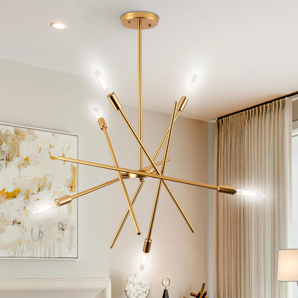 Modern 6-Lights Gold Sputnik Chandelier Dimmable Adjustable Height Contempora...