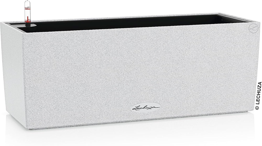 Lechuza BALCONERA Stone 50 Quartz White, Self-Watering Window Box (Railing Pl...