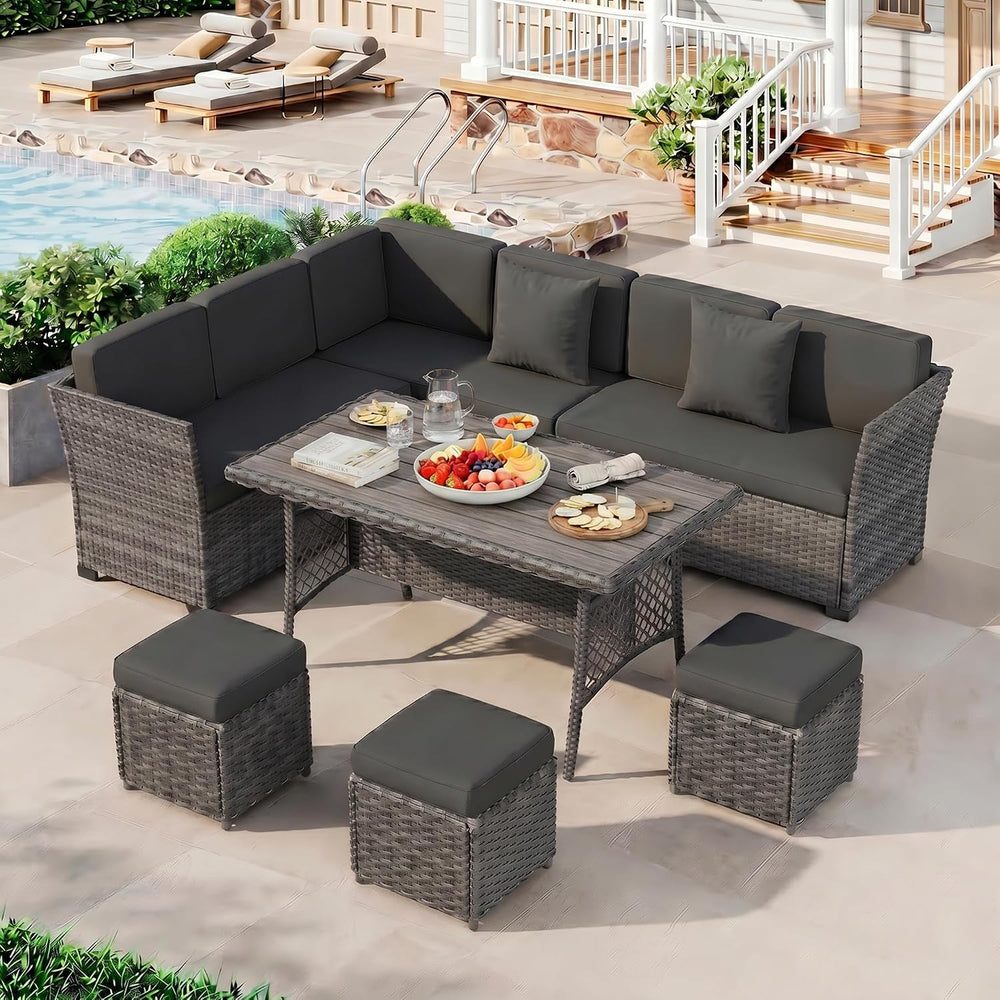 LOUVIXA 7 Pieces Patio Furniture Set, Outdoor Patio Furniture, Wicker Convers...