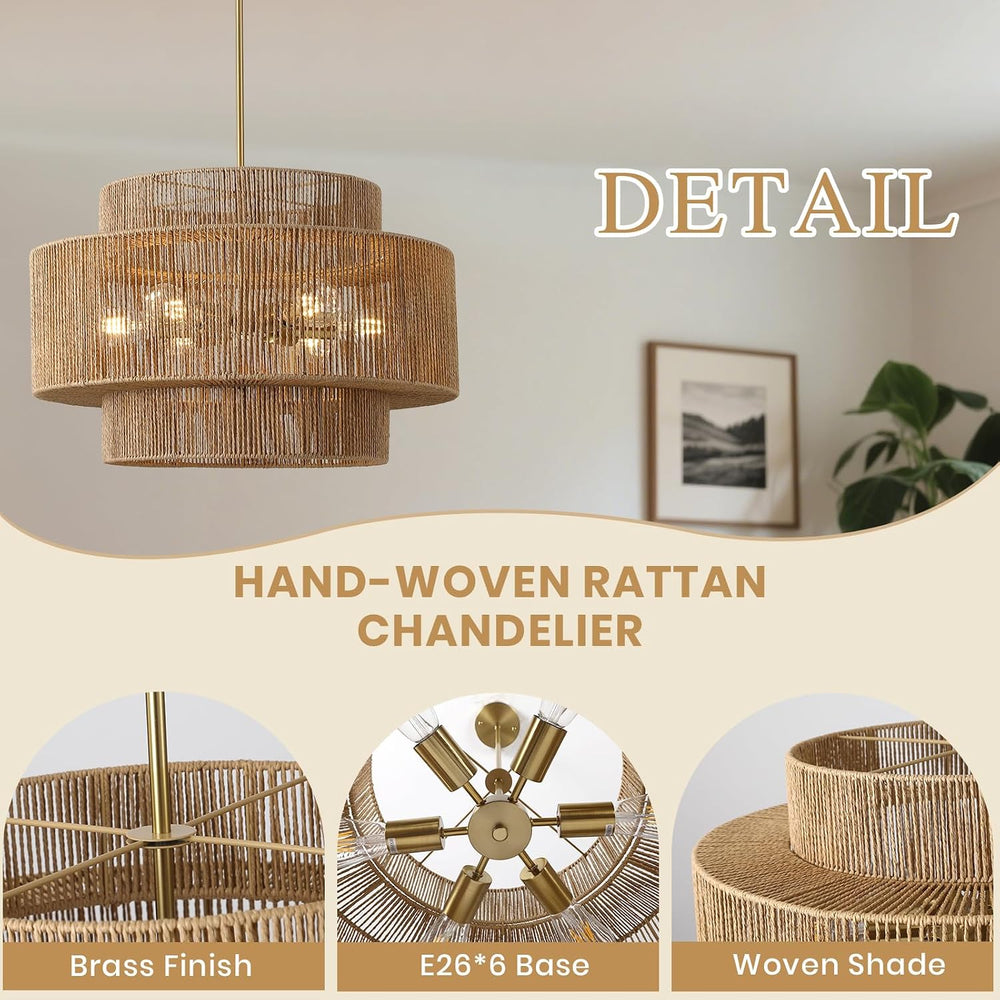 24" Large Boho Rattan Chandelier