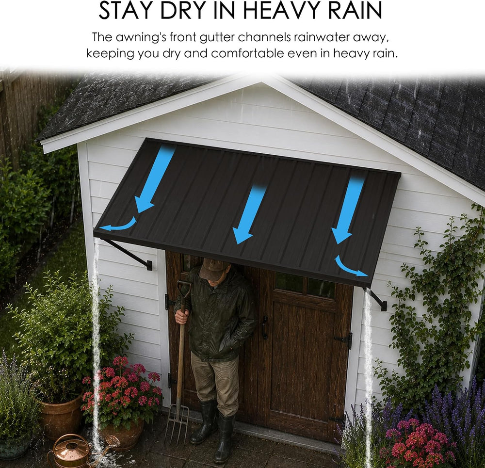Kozyard Adjustable Door Window Awning - 4-Level Tilt, Aluminum Frame