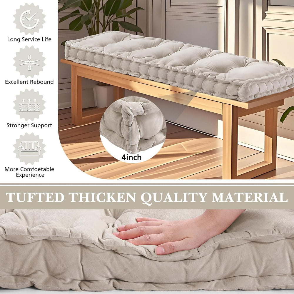 Threehoney Bench Cushion for Indoor Furniture, 36x14 in, Velvet, Ivory White