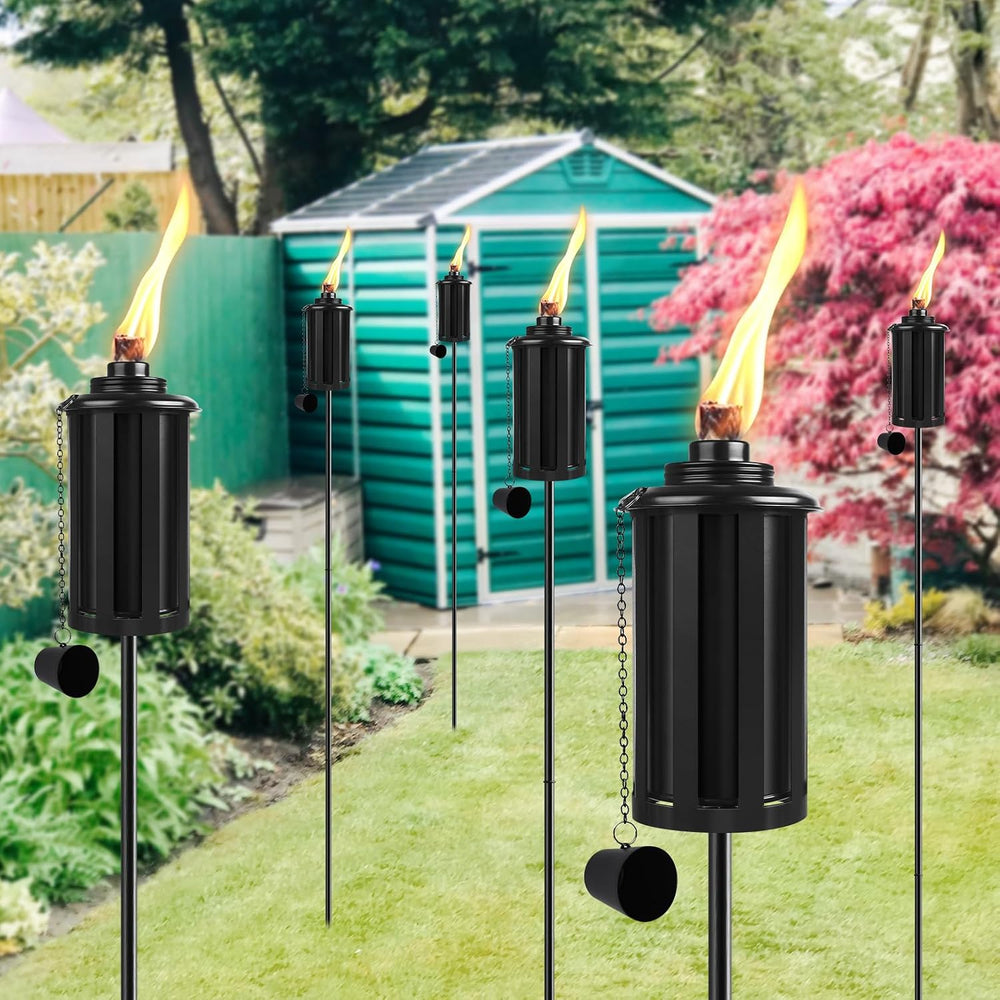 Citronella Torches Set of 6, 16 oz Garden Torches for Outside, 3-Prong Ground...