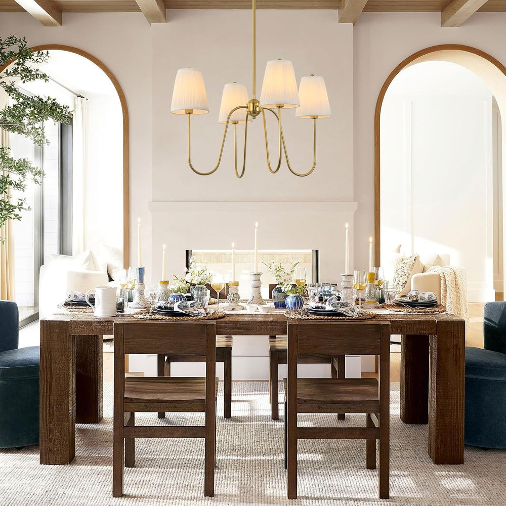 Electro bp;27"Dia 4-Arm White Pleated Fabric Shade Chandelier Polished Gold