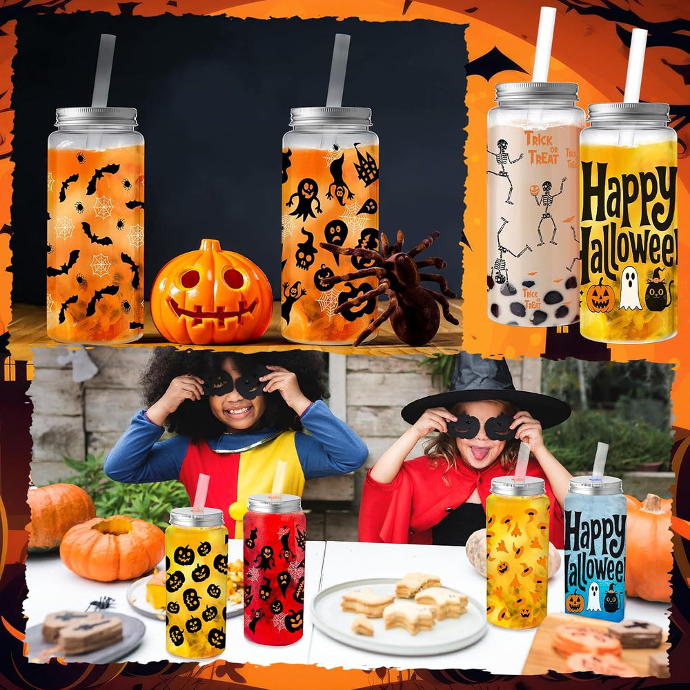 Skylety 30 Pcs Halloween Cups with Lids Straws 13.5 oz Bloody,Pumpkin