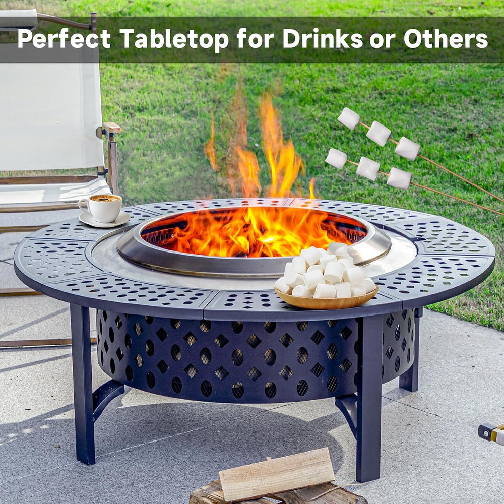 OutVue 42 Inch Smokeless Fire Pit with 2 Grills, Large Firepits for Outside