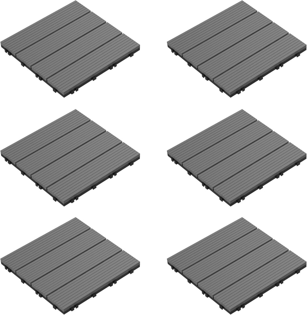 Interlocking Deck Tiles - 6-Pack Wood Plastic Composite Patio Tiles - Outdoor...