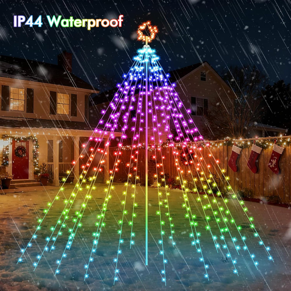 HOLILLUMA 12FT 488LED Outdoor Smart Waterfall Christmas Tree Lights