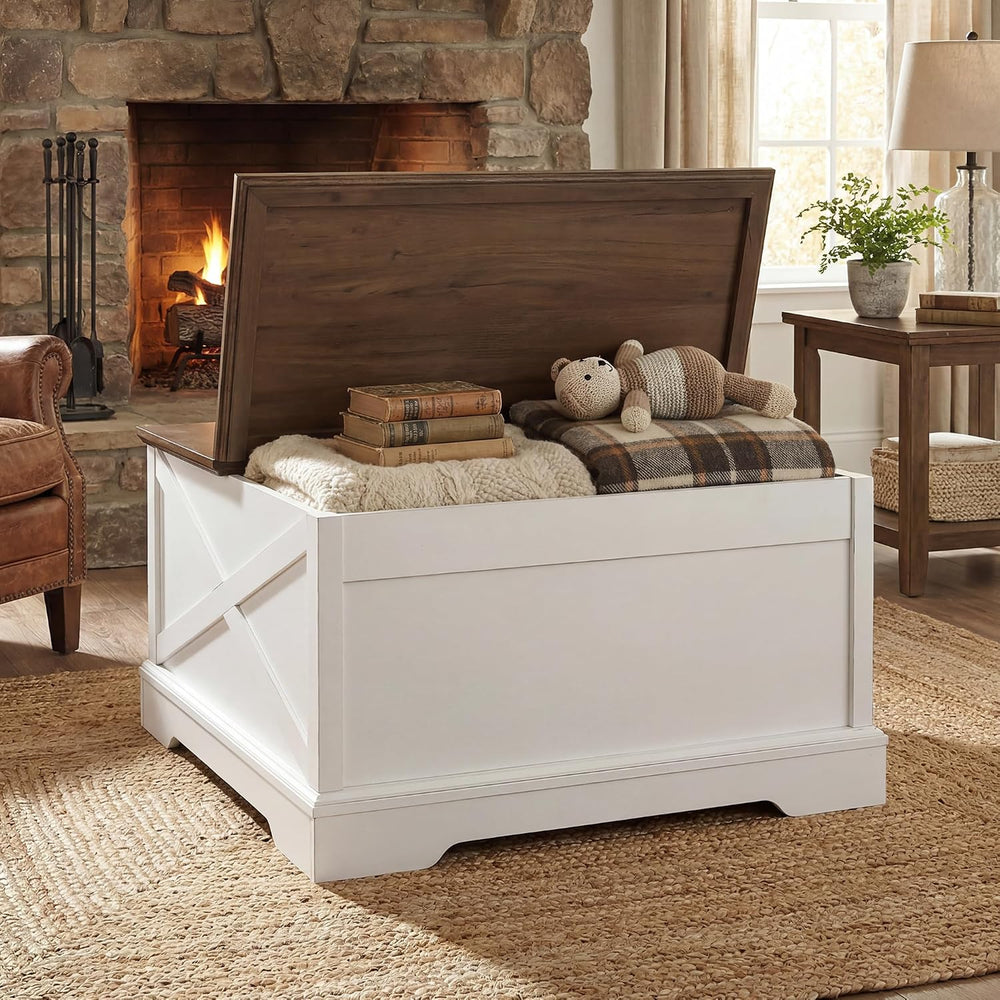 31.5" Farmhouse Coffee Table with Storage, Hinged Lift Top Coffee Table