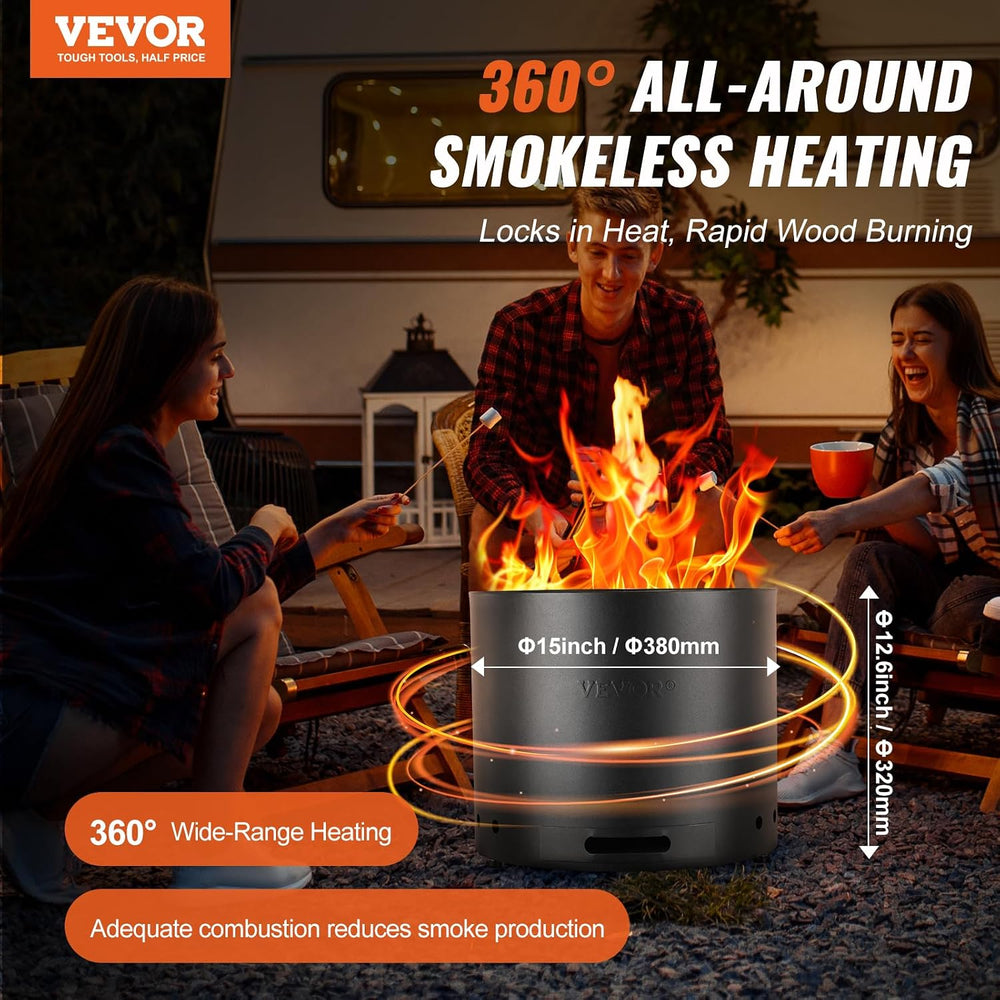 VEVOR Smokeless Fire Pit Stove Bonfire, H: 12.6 in x Dia: 15 in,Wood Burning ...