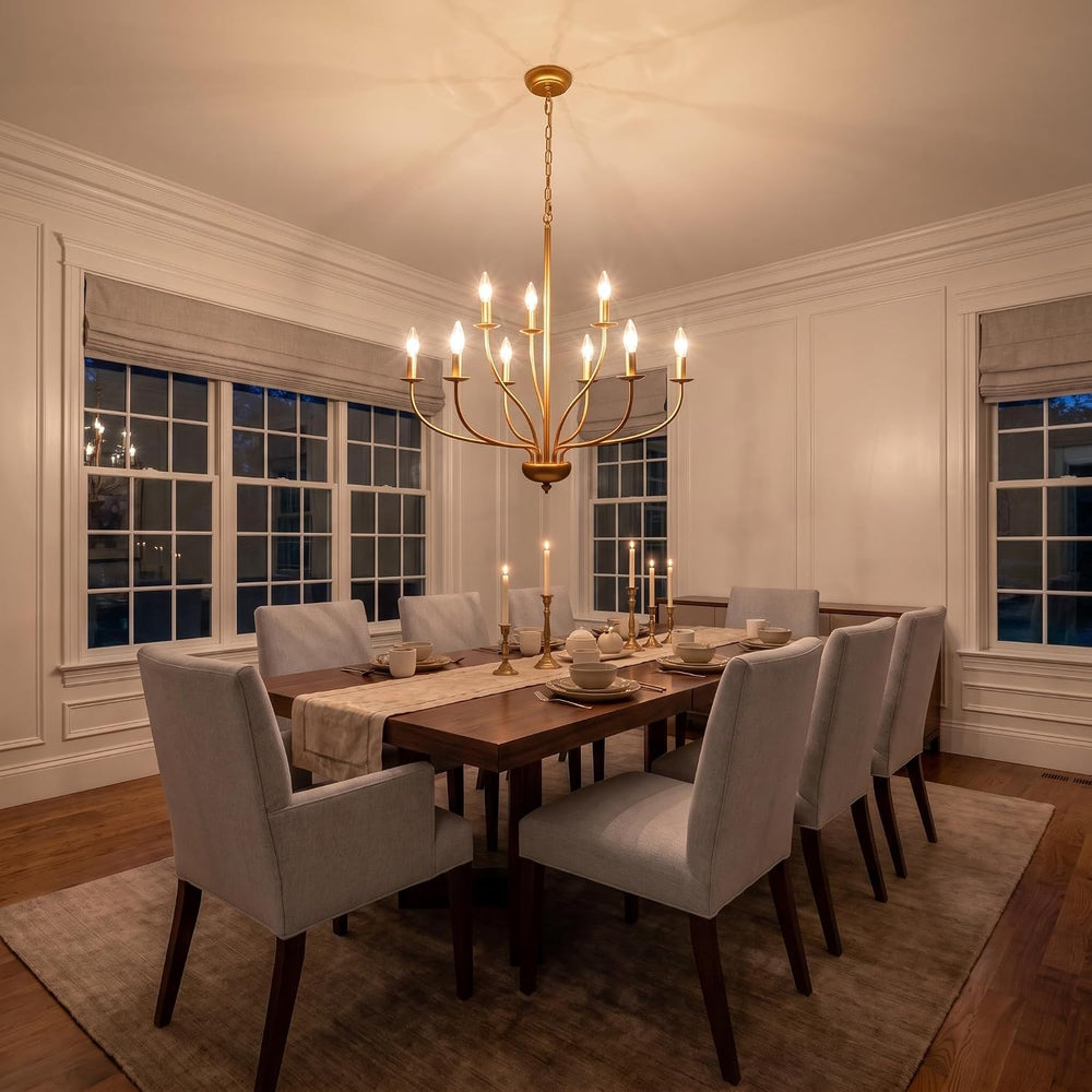 9-Light Gold Chandelier for Dining Room Light Fixtures, Mid Century Modern Fa...