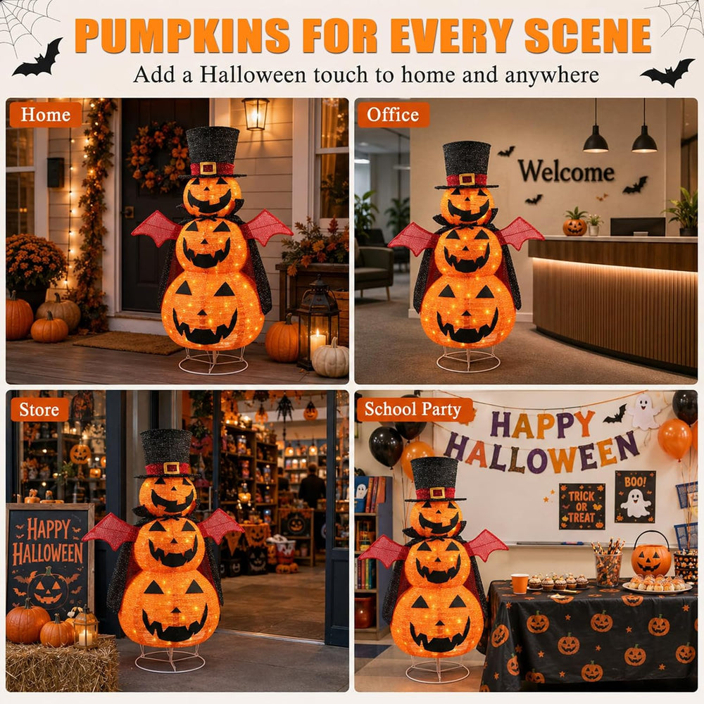3-Tier Collapsible Halloween Pumpkin Decorations for Porch & Yard