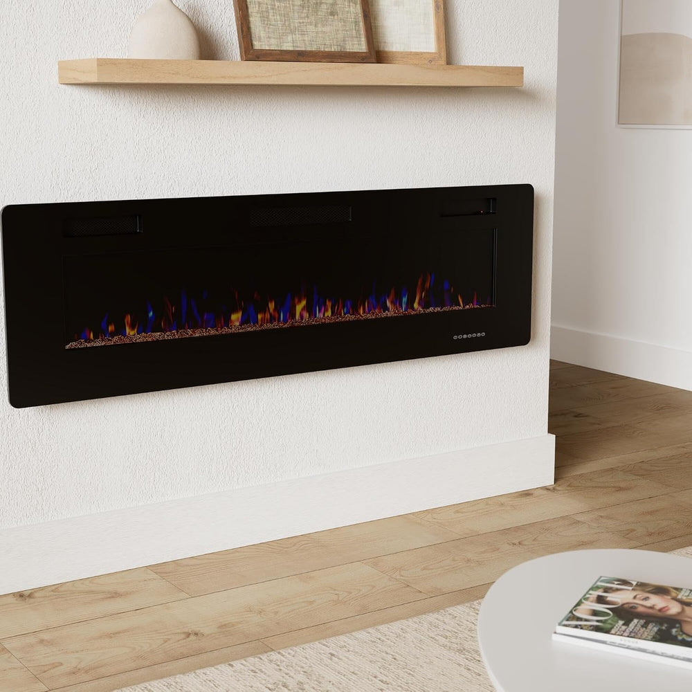 R.W.FLAME 60" Recessed and Wall Mounted Electric Fireplace, Low Noise, F...