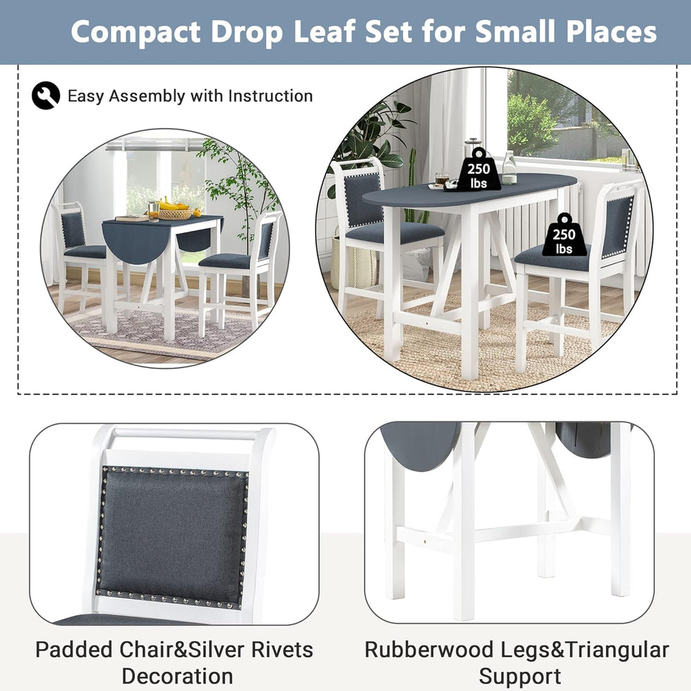 Farmhouse 3-Piece Counter Height Dining Table Set, Half-Round Drop Leaf Dinin...