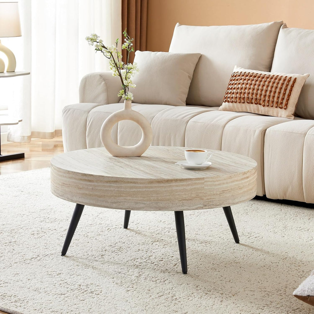 LKTART Round Coffee Table, Mid Century Small Coffee Table with Metal Legs, Wo...