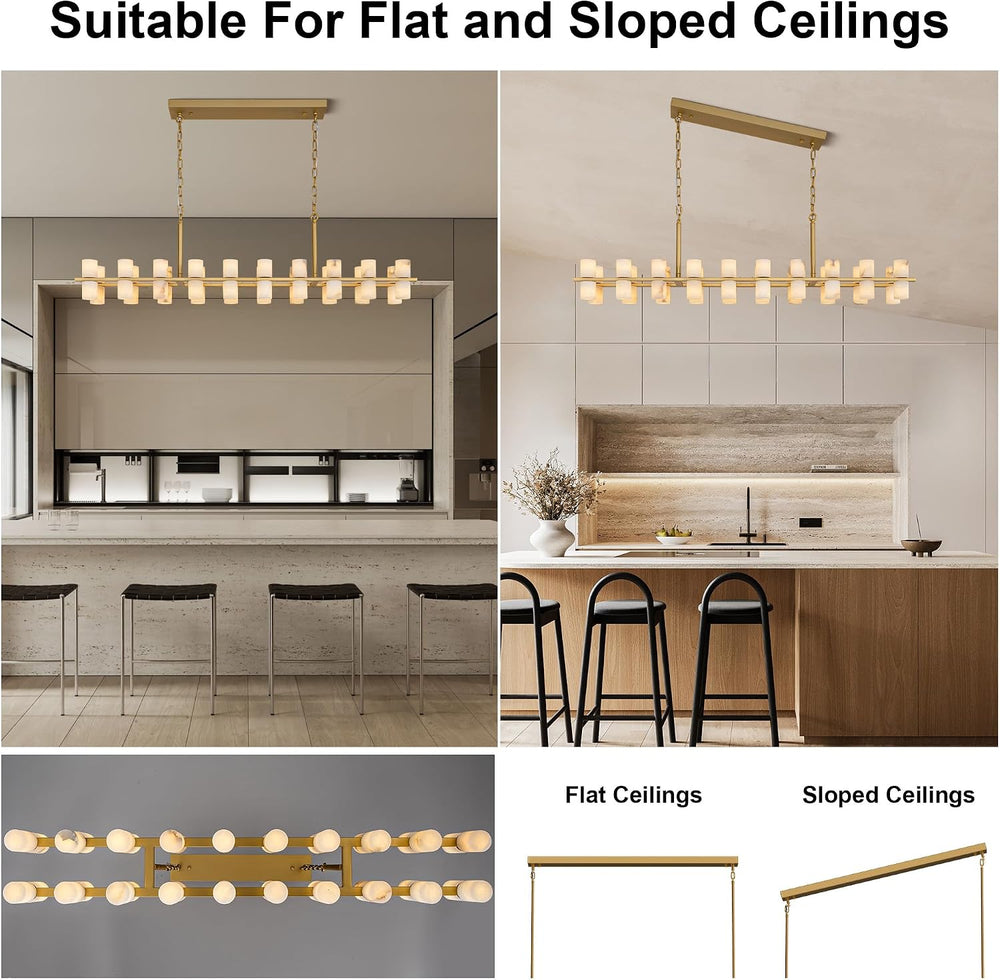 Alabaster Rectangular Chandelier for Dining Room, L54in Modern Chandeliers, A...
