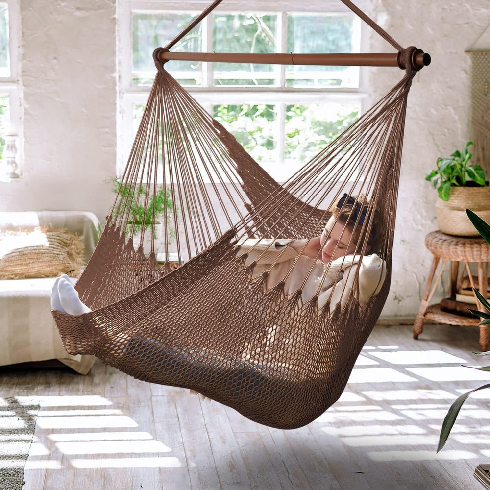 Upgraded Caribbean Hammock Chair with Detachable Metal Bar, Large Hammock Swi...