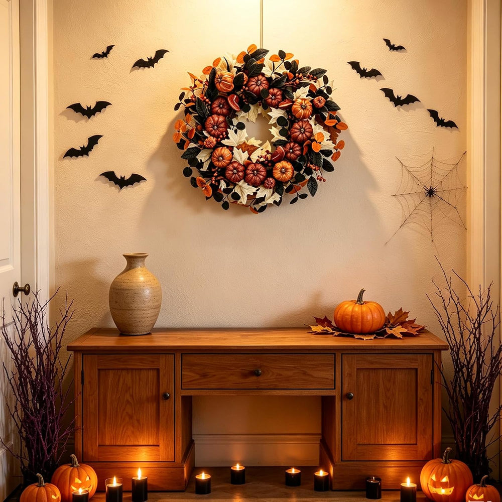 24" Fall Pumpkin Wreath Artificial Halloween Wreath for Front Door