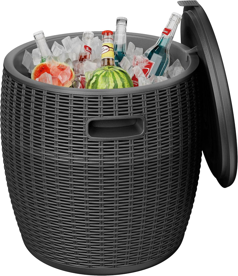 EasyUp 9.5 Gallon Outdoor Cooler Table, Wicker Round Ice Bucket for Parties, ...