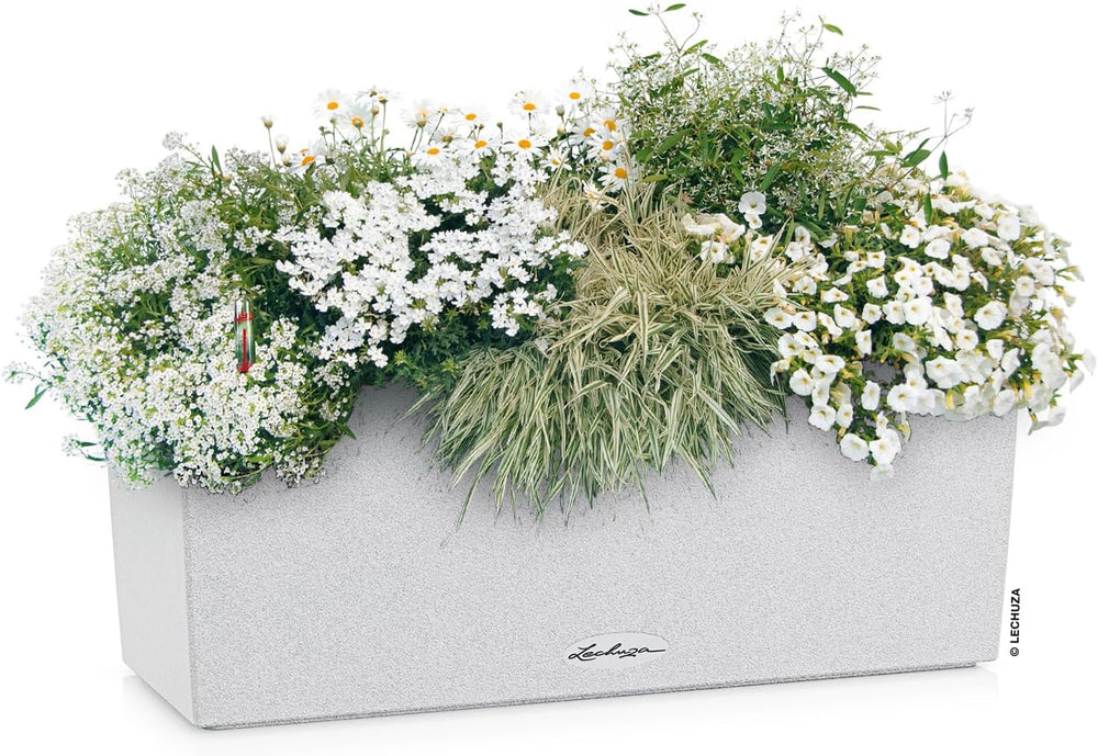 Lechuza BALCONERA Stone 50 Quartz White, Self-Watering Window Box (Railing Pl...